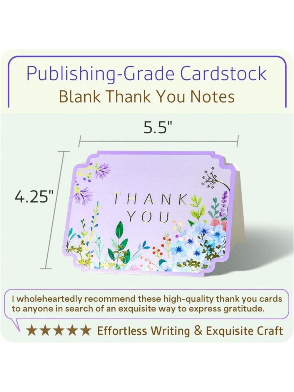 Floral Thank You Cards Set - Die-Cut Gold Foil, 100 Cards & Envelopes Included - Picture 2 of 9